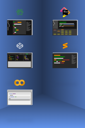 Illustration of 6 desktop editors.